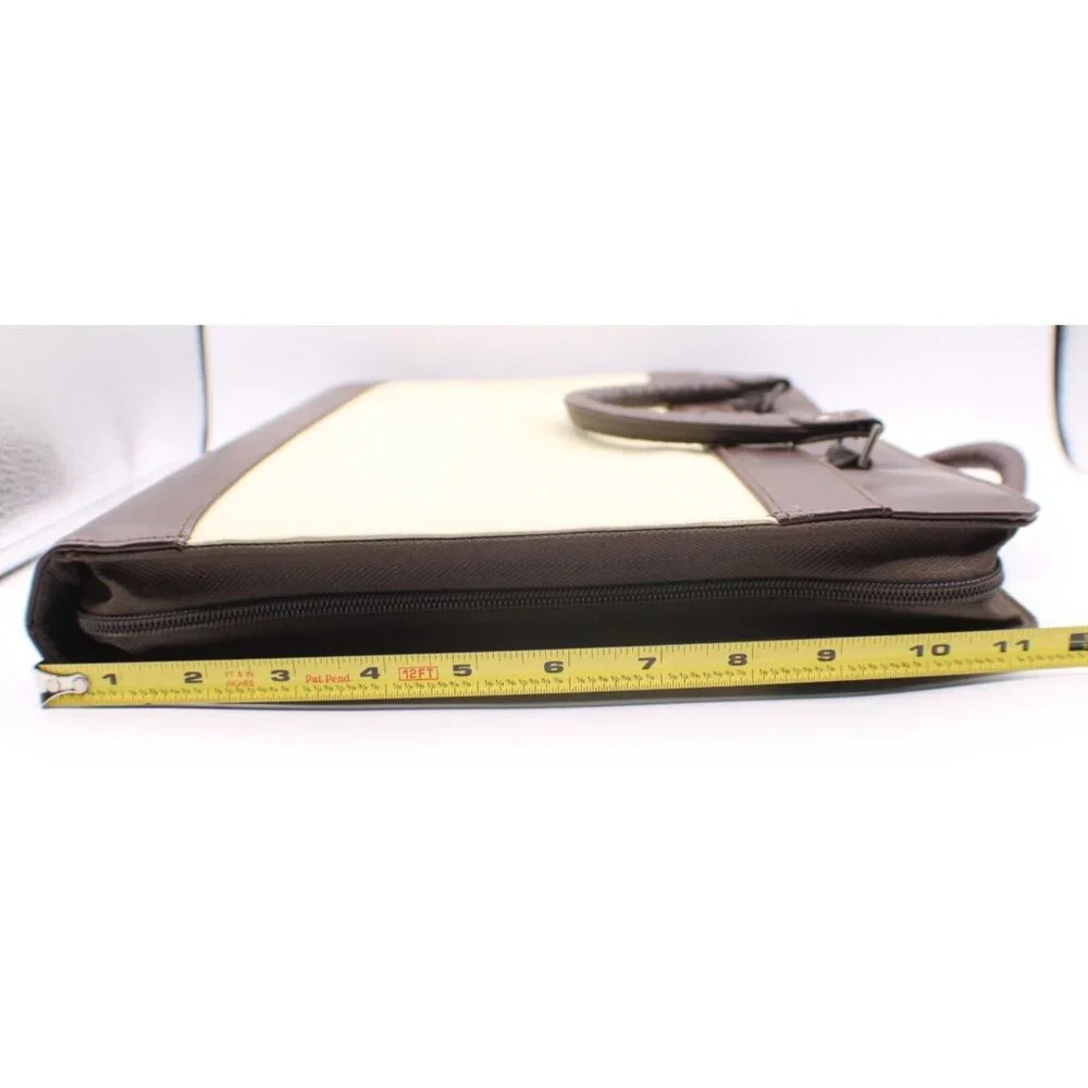 Day Runner Briefcase Planner Organizer Leather Canvas Zipper Handle Brown Green - Picture 12 of 14